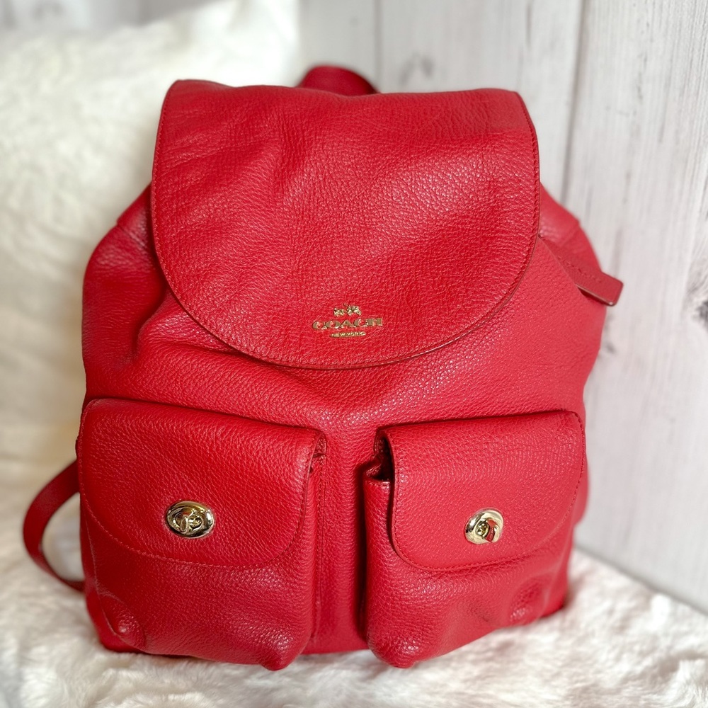 Coach Billie Backpack: Red, Pebbled Leather